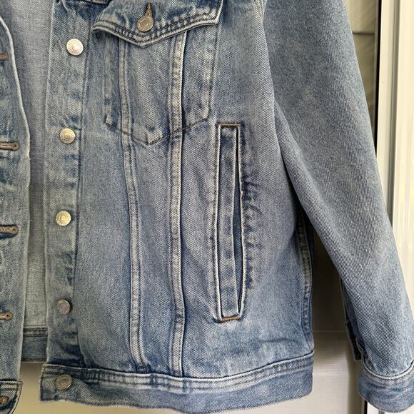 Crewel Embroidery Denim Trucker Jacket Size XL Flowers Bumblebees Cottage Core - Picture 6 of 13